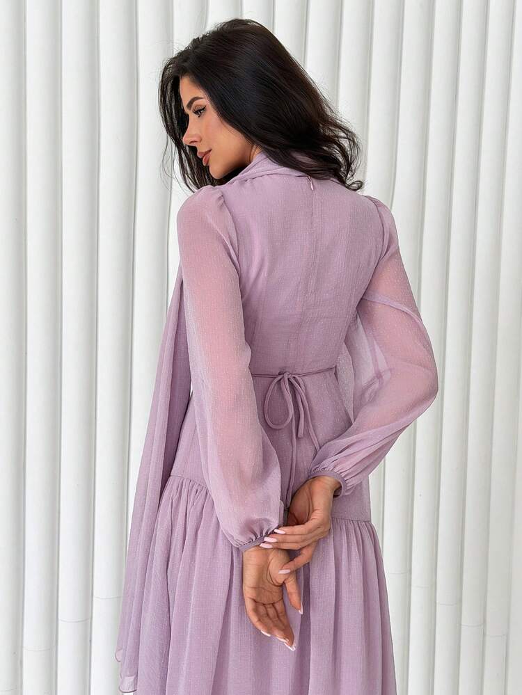 Women's Elegant Solid Color Petal Sleeve Fishtail Dress With Headscarf, 2 Pieces Set, Spring/Summer