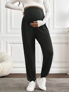 SHEIN Adjustable Casual Long Maternity Pants - Black and White - View 3