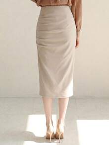 DAZY Women's Solid Color Bodycon Pencil Skirt - Apricot - View 4