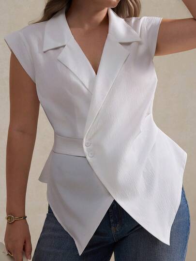 Elegantrix Women's Casual Solid Color Sleeveless Blouse, Summer