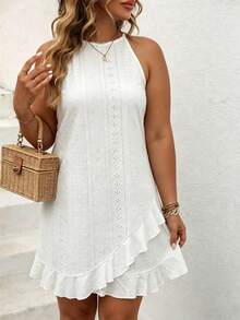 EMERY ROSE New Arrival Plus Size Women's Fashion Casual Versatile Jacquard White Vacation Dress - White - View 6