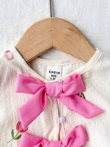SHEIN Kids Multicolor Polyester Ruffle Flounce Sleeve Tank Top Co-Ord With Plants Pattern For Baby Girls Vacation Style - Apricot - View 6