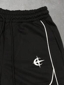 PAVTROS Men's Fashion Casual Cross Star Striped Print Drawstring Waist Pocket Shorts - Black - View 4