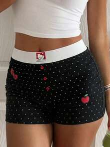 HELLO KITTY | DAZY Women's Cute Polka Dot Cartoon Print Super Short Pajama Shorts For Summer Home Wear - Black - View 5