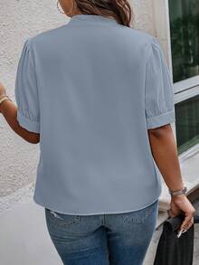 SHEIN Clasi 大码女式夏季休闲纯色系带衬衫 - 霧霾藍 - 查看 2