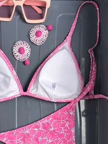 Swim Vcay Women's Printed Spaghetti Strap Sexy Tropical Beach Vacation Swimwear Set Hot Pink Summer - Multicolor - View 5