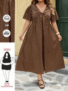 SHEIN CURVE+ Đầm dáng chữ A cổ chữ V thắt eo, cỡ US22, thích hợp cho lễ hội âm nhạc, kỳ nghỉ biển, phong cách bohemian thanh lịch, dài ngang gối, duyên dáng. - Nhiều màu - Xem 2