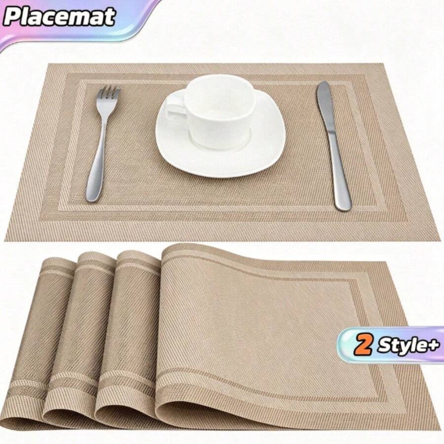 4-Piece/6-Piece Set Of Chinese-Style Pvc Table Mats: Minimalist Design, Heat-Resistant Western-Style Placemats - Multicolor - View 1