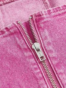 SHEIN MOD 拉链后背抹胸牛仔夏季束身胸衣 - 粉色 - 查看 4