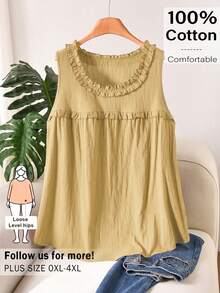 CosyJoli Plus Size Solid Color Minimalist Sleeveless Top - Yellow - View 1