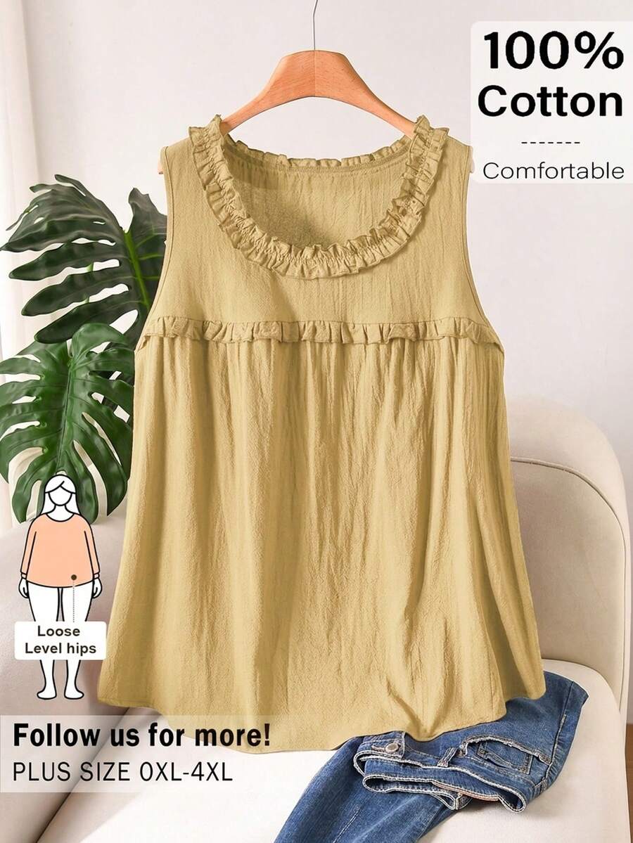 CosyJoli Plus Size Solid Color Minimalist Sleeveless Top - Yellow - View 1