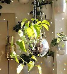 1pc Disco Ball Planter Suspended Mirror Spherical Plastic Flowerpot, Gardening Basket, Disco Flowerpot Festival Decoration Home Decor, Room Decor, Wall Decor Gifts Birthday Graduation - Silver - View 3