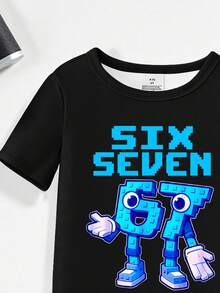 1 conjunto Pijama de Meninos Jovens com Estampa Gráfica que Brilha no Escuro, Top de Manga Curta e Shorts de Ajuste Justo, Inclui Luz UV para Brilho Noturno (1 Conjunto) - Preto - Visão 6