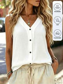 EMERY ROSE Women's Casual Solid All White Comfortable Tank Top, Summer Travel - White - View 3
