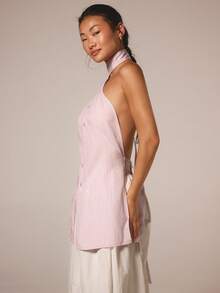 COSMINA Four Seasons Spring Summer Women's Elegant Halter Neck Sleeveless Long Vest, Versatile Commute Office Daily Wear With Back Waist Tie Adjustment - Mauve Purple - View 7
