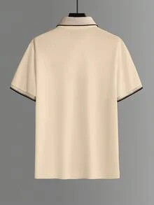 Calvornis Men's Business Casual Ribbed Collar Short Sleeve Formal Polo Shirt, Ceremony - Apricot - View 2