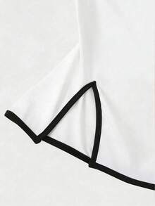 SHEIN Franclia Camiseta de mujer de manga corta elegante con bordados, con detalles de etiqueta negra, adecuada para ocasiones románticas, casuales y al aire libre, opción perfecta para primavera y verano - Blanco - Ver 5