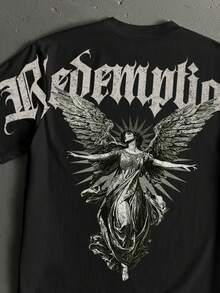 Manfinity Roghcode Men's Casual Short Sleeve Crew Neck T-Shirt With Angel Letter Print - 彩色 - 查看 2