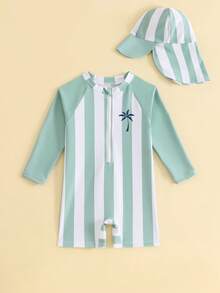 Infant/Toddler Boys' Striped Zip-Up Long Sleeve Swimsuit - Green - View 4