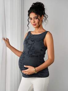 Áo tank top bầu không tay ôm sát, in họa tiết, thanh lịch dành cho phụ nữ. - Màu xanh hải quân - Xem 8