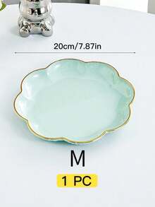 SHEIN 1pc Flower Shaped Gold Rimmed Tray, Multi-Purpose - Mint Green - View 13