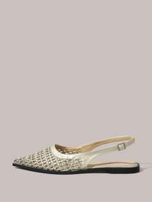 Styleloop Ladies, Buckles, Decoration, Flats, Bohemian, Woven Flats, Holiday Atmosphere, Summer Wear, Travel Essentials - Gold - View 3