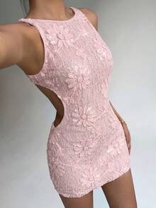 Aloruh Đầm ngắn hở lưng gợi cảm, thanh lịch, mới cho mùa Xuân/Hè, thích hợp cho Ngày Valentine, đám cưới, đi biển, nghỉ dưỡng, đầm ngắn không tay hở lưng, đầm dự tiệc gợi cảm, màu xanh lá cây trơn đính cườm thêu hoa 3D. - Màu Hồng baby - Xem 4