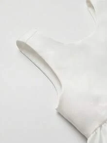 SHEIN Glamorique Kids 女婴公主裙，花童礼服，生日派对礼服，婚礼礼服，节日正式礼服，可拆卸大蝴蝶结，白色缎面质感连衣裙 - 白色 - 查看 9