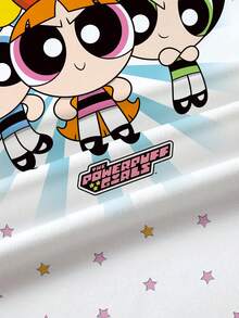 THE POWERPUFF GIRLS X SHEIN Đầm ngắn tay cổ tròn in hình ngôi sao dễ thương cho bé gái - trắng - Xem 7