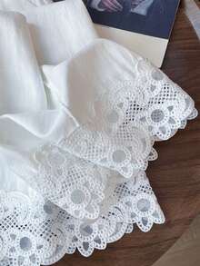 GlowEve Women's Solid Color Minimalist Lace Patchwork Pants - White - View 6