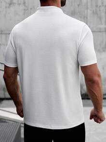 Manfinity Mode 男士时尚百搭拉链半开襟条纹短袖 Polo 衫 - 白色 - 查看 2