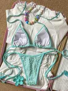 Swim Mod Bộ bikini tam giác dây mảnh buộc cổ màu trơn dành cho nữ, thích hợp cho mùa hè. - Màu xanh Bạc hà - Xem 5