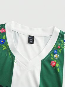 ROMWE MEN Prep Camiseta de manga corta con estampado de eslogan para hombres, adecuada para primavera y verano - Verde - Ver 5