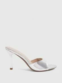 CUCCOO SZL Women's Spring And Summer New Silver One-Piece Open Toe High-Heeled Sandals Simple, Fashionable, Sexy And Comfortable Versatile Commuter Women's Sandals Open Toe Sandals Slippers - Iron plate silver - View 2