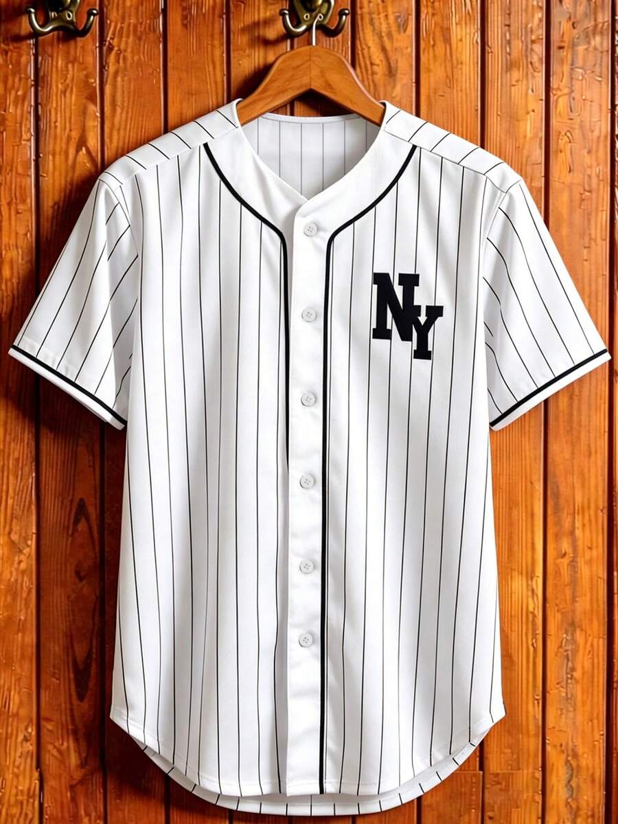 Manfinity Campus Court Camisa Masculina Minimalista Listrada de Manga Curta, Futebol
