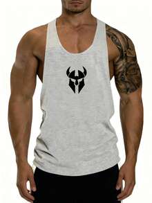 GymBeat Men's Muscle Print Fashionable Sleeveless Tank Top - Light Grey - View 3