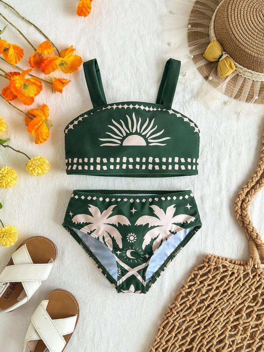 Travachic KIDS Bộ 2 món/Bộ đồ bơi dệt kim họa tiết hình học cho bé gái và quần bơi - Nhiều màu - Xem 1
