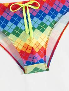 ZELFYO Bañador de hombre con estampado de cuadros argyle colorido, vacaciones - Multicolor - Ver 5