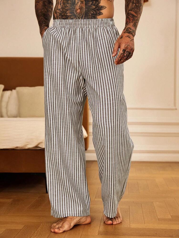 Long Striped Grey Men's Lounge Pants