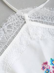 Sweetra Áo hai dây ren nữ in hoa kiểu dáng nghỉ dưỡng, thích hợp cho mùa xuân/hè. - trắng - Xem 5