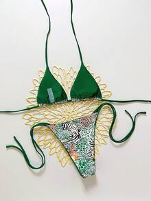 Swim SXY Bộ bikini mùa hè 2025 kiểu cổ yếm, dây mảnh (họa tiết ngẫu nhiên), hình tam giác nhỏ. - Nhiều màu - Xem 2