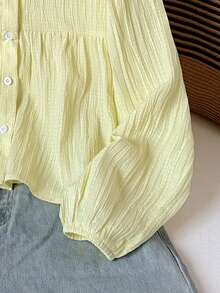 SHEIN Tween Girl Tween Girls Casual Everyday Comfortable Loose Ruffle Collar Blouse - Yellow - View 4