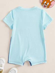 TOM & JERRY X SHEIN Baby Boy Cartoon Print Contrast Color Round Neck Short Sleeve Romper - Multicolor - View 2