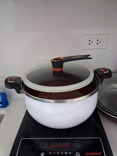 1个8升容量高品质铁质压力锅，适用于电磁炉和燃气灶。