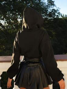 Sandy Gomes Sudadera con cremallera de mujer para otoño/invierno con diseño, estilo corto con capucha, ropa deportiva de moda - Negro - Ver 3