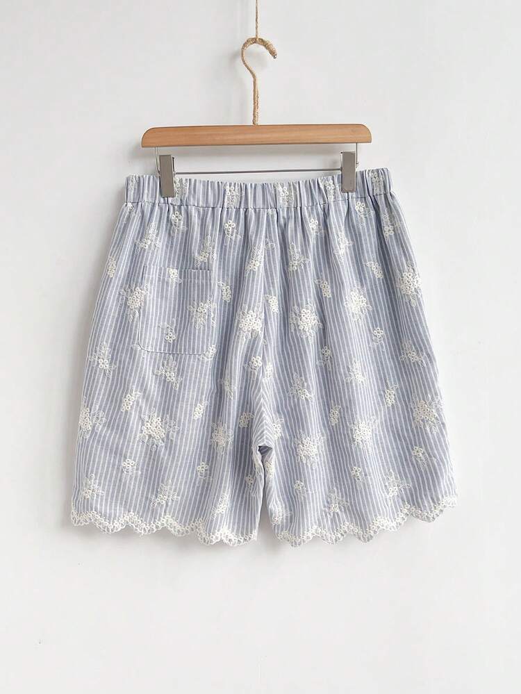 Plus Size Women Summer Casual Striped Embroidered Drawstring Shorts Beach Outfits Summer Outfit For Women Summer Outfits