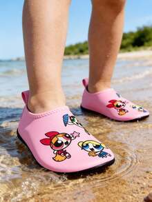 THE POWERPUFF GIRLS X SHEIN 幼兒與兒童戶外運動休閒時尚防滑水鞋，舒適透氣可愛卡通圖案沙灘鞋，女孩粉色訓練鞋 - 淺粉色 - 查看 2