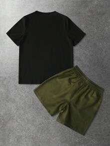 ROMWE MEN Bộ áo thun và quần short nam in hình cây dừa. - màu đen - Xem 7