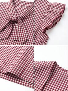 Áo sơ mi nữ kiểu dáng thường ngày kẻ caro, cổ buộc nơ, tay ngắn. - Đỏ và trắng - Xem 5