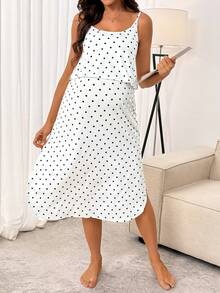 SHEIN Đầm hai dây in chấm bi giản dị, thích hợp mặc hàng ngày. - Đen và trắng - Xem 6